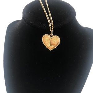 Vintage “L” Gold Tone Heart Monogram Necklace
